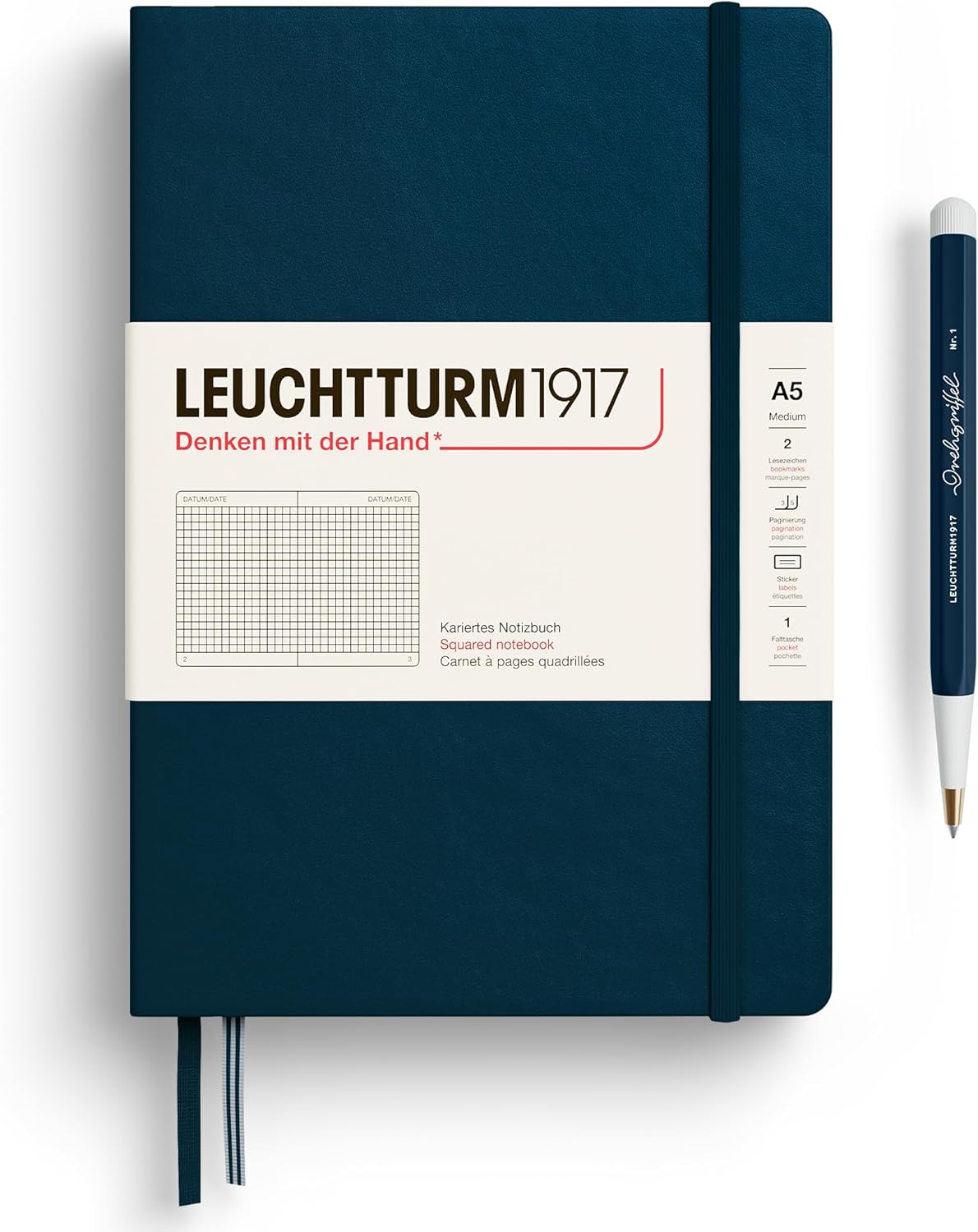 LEUCHTTURM1917 - Notebook Hardcover Medium A5-251 Numbered Pages for Writing and Journaling - Thinking Ahead (Plain Paper, Spice Brown)