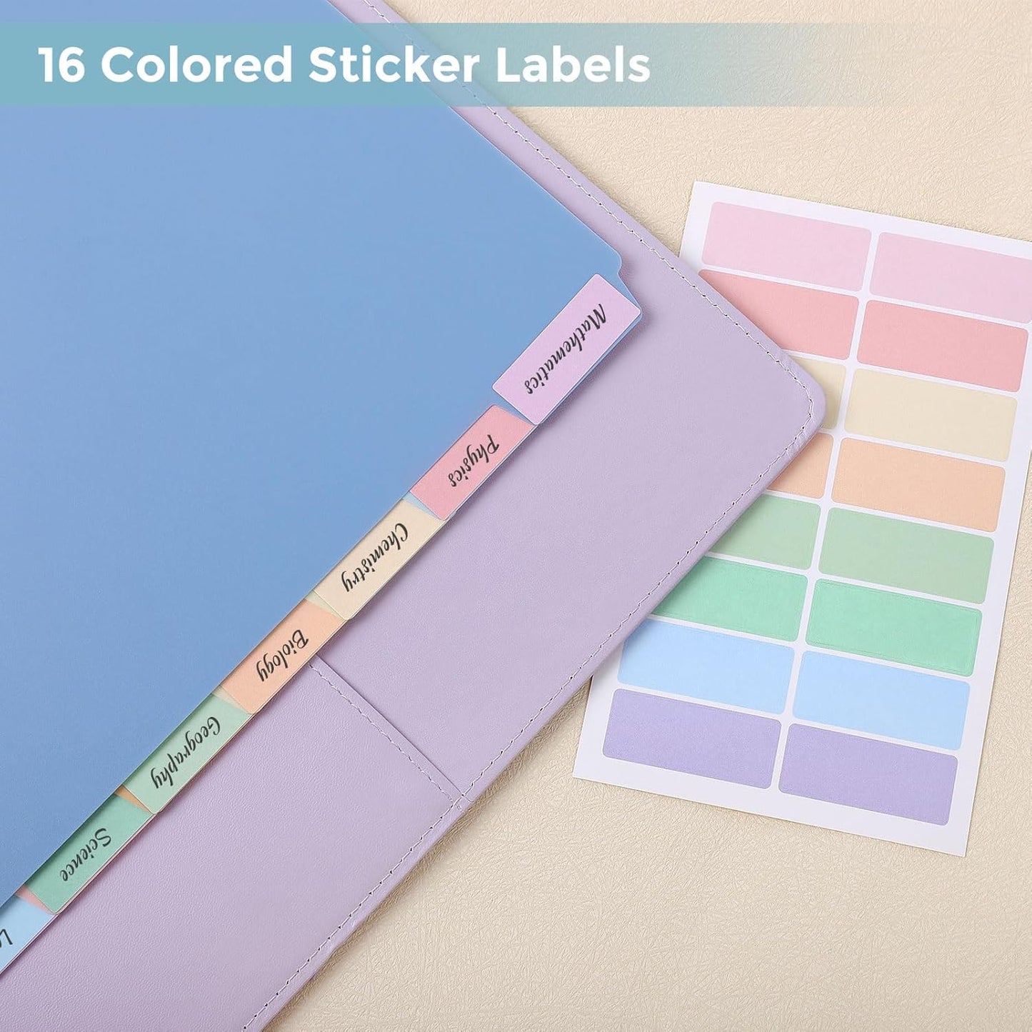SKYDUE 8 Tab Durable Plastic Dividers, Big Tab Dividers for 3 Ring Binder, Letter Size,Write & Erase Binder Dividers with Tabs, with Sticker Labels, 1 Set, Aesthetic Pastels Binder Dividers