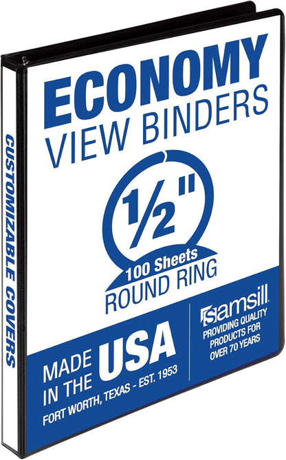 Samsill 1.5 Inch 3 Ring Binders, Economy Round Ring, Clear View Cover, 325 Sheet Capacity - for School, Home, Office - White, 4 Pack