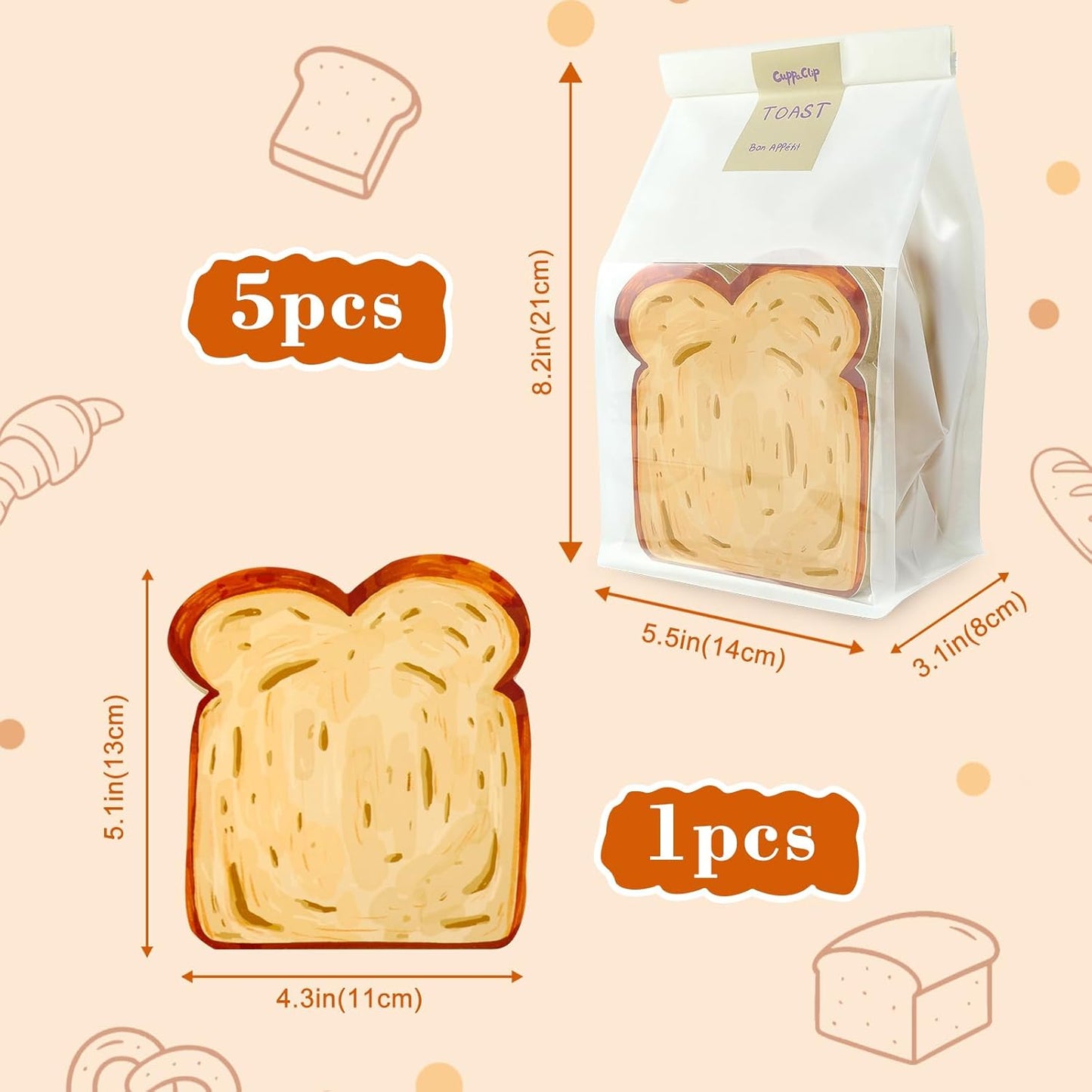 Toast-Shaped Note Pads - 5 Pack Blank Scratch Pads 50 Sheets/Pad Small Notebook for Baking Lovers Cute Note Taking (2-slice toast memo pad)