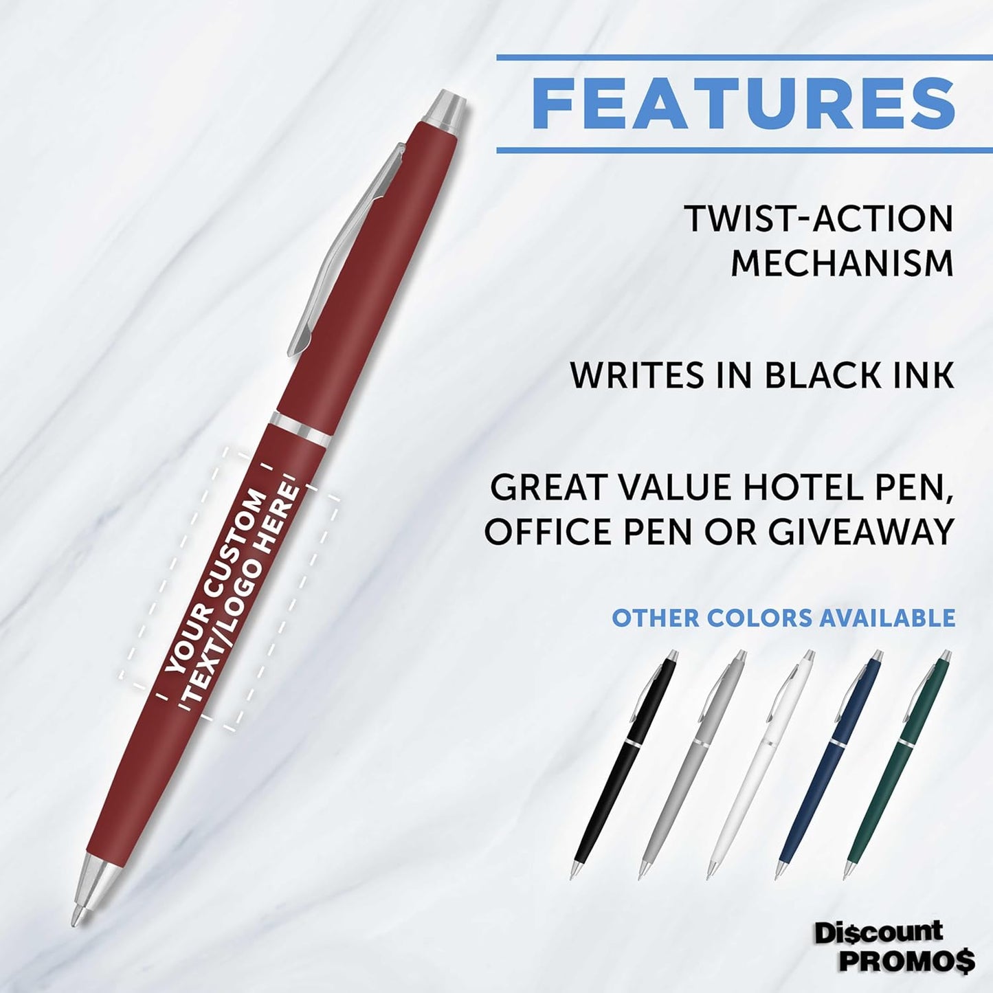 Personalized Langham Ballpoint Pens, Set of 10/50/100 by DISCOUNT PROMOS - Black Ink, Great for Office, Business, Tradeshows - Black