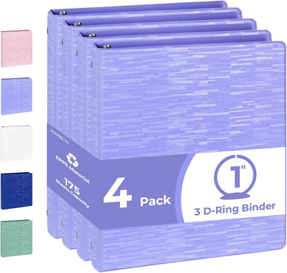 POPRUN 3 Ring Binder 1 Inch, PVC-Free, Holds 175 Sheets of 8.5 x 11 Paper, Extra Durable Organizer with 2 Pockets for School & Office, Heavy-Duty, 4 Pack, Pink