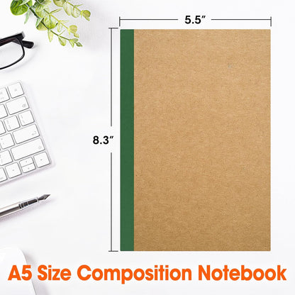 YesBes 32 Pack Composition Notebooks Bulk, A5 Kraft Cover Lined Journaling Notebooks, 8.3”x 5.5” Travel Notebook for School Office Students Artists, 8 Colors 60 Pages