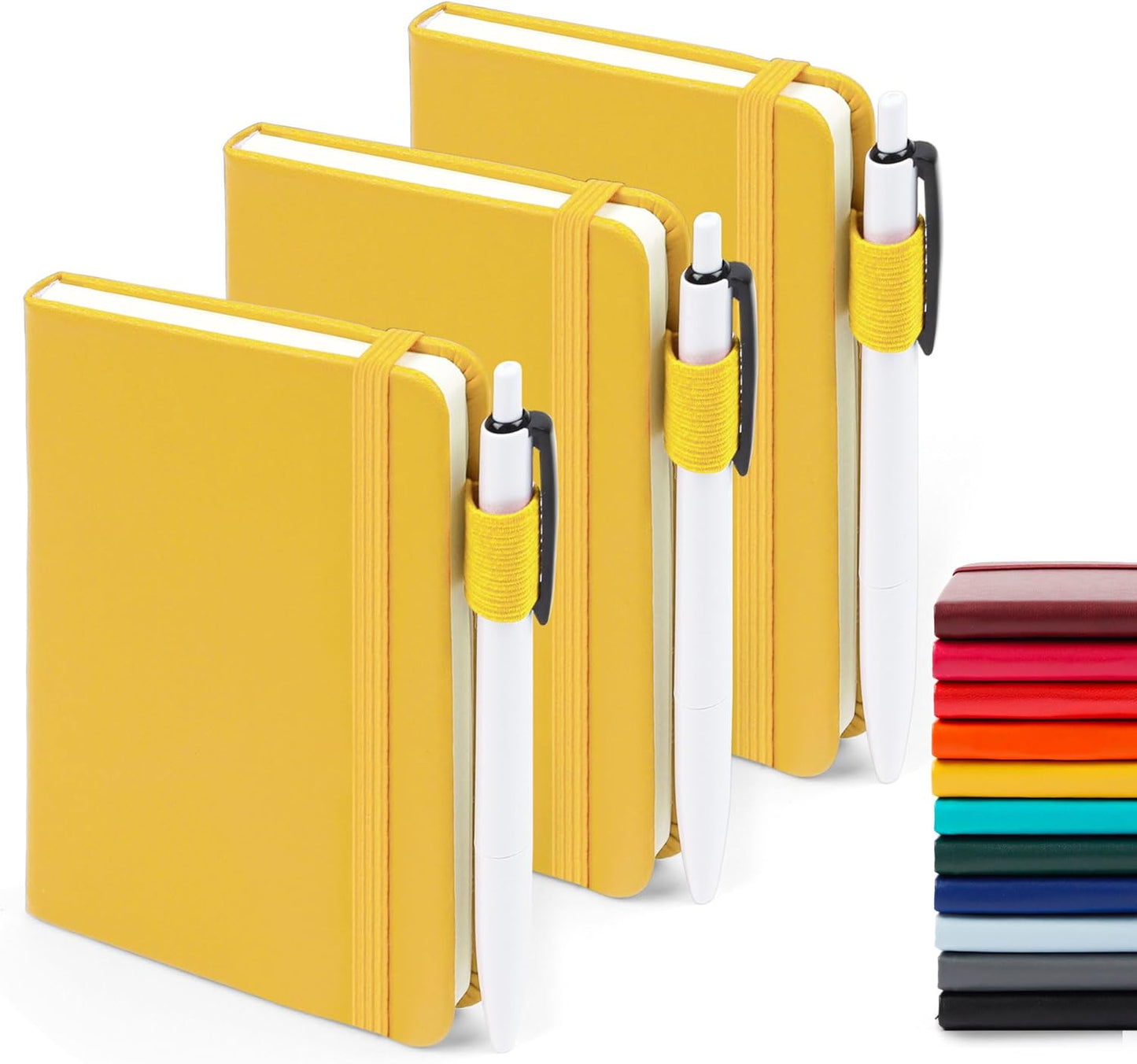 feela 3 Pack Pocket Notebook Journals with 3 Black Pens, A6 Mini Cute Small Journal Notebook Bulk Hardcover College Ruled Notepad with Pen Holder for Office School Supplies, 3.5”x 5.5”, Gray