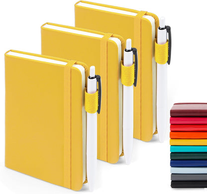 feela 3 Pack Pocket Notebook Journals with 3 Black Pens, A6 Mini Cute Small Journal Notebook Bulk Hardcover College Ruled Notepad with Pen Holder for Office School Supplies, 3.5”x 5.5”, Gray
