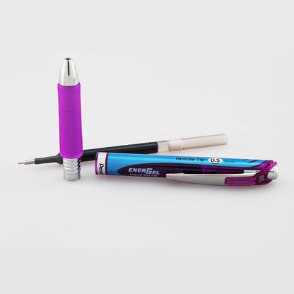 Pentel® EnerGel™ Deluxe RTX Retractable Liquid Gel Pens, Fine Point, 0.5 mm, 54% Recycled, Blue Barrel, Black Ink, Pack Of 12 Pens