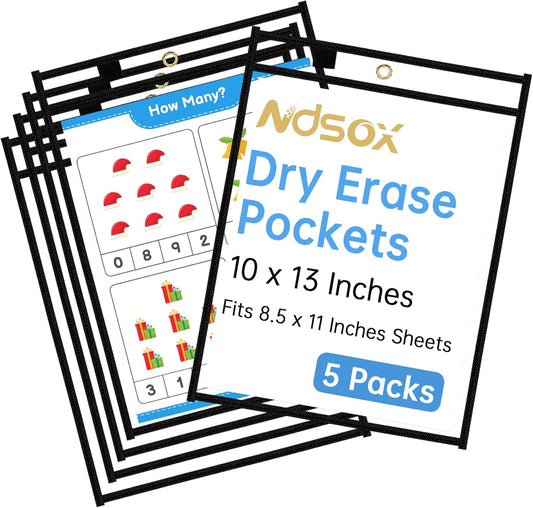 Ndsox 50 Packs Oversized Dry Erase Pockets Reusable Plastic Sleeves Clear Job Ticket Holders Heavy Duty Transparent Hanging Sheet Protectors for Teacher Classroom School Office Work Warehouse, Black