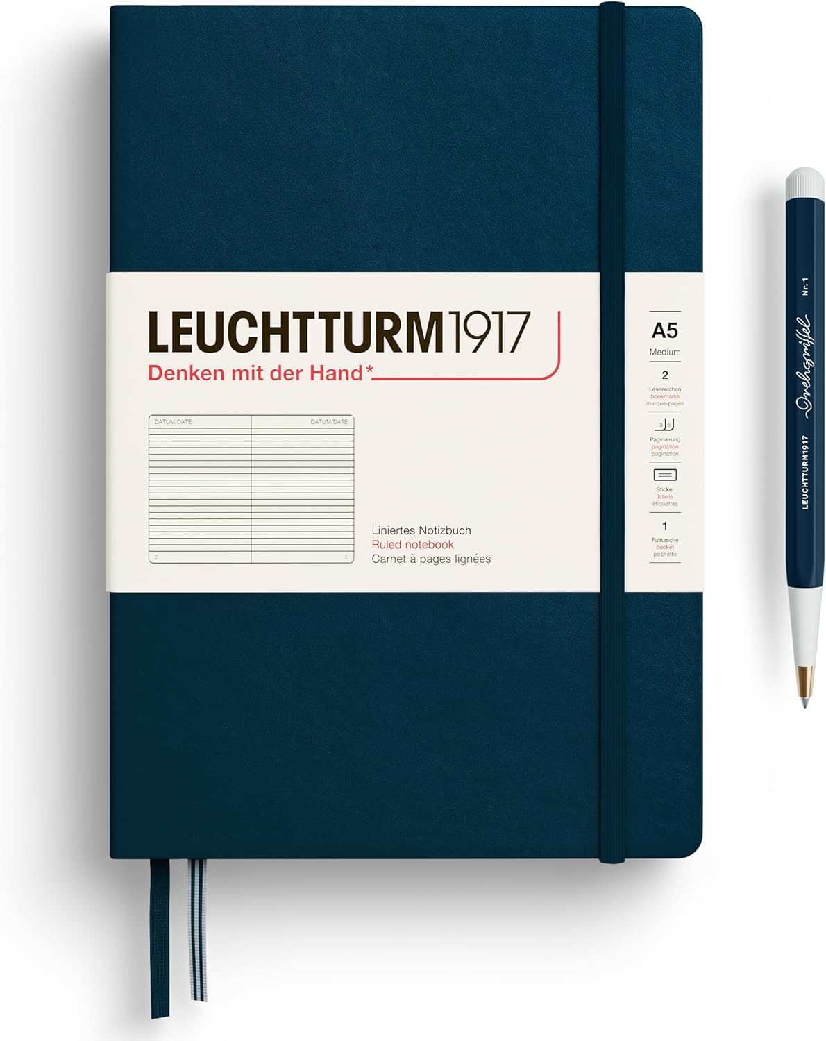 LEUCHTTURM1917 - Notebook Hardcover Medium A5-251 Numbered Pages for Writing and Journaling - Thinking Ahead (Plain Paper, Spice Brown)