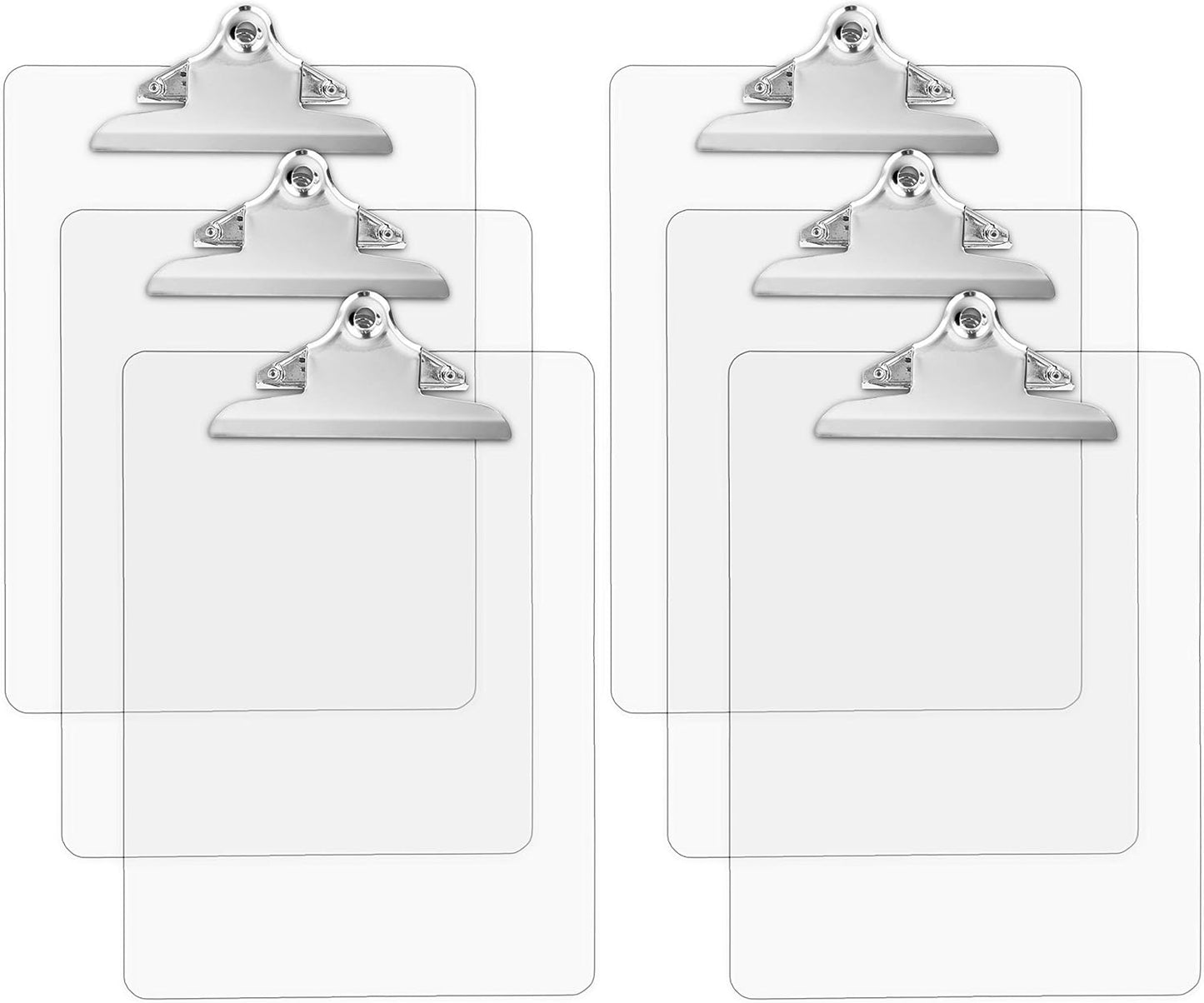 Plastic Clipboards (Set of 6) Transparent Clipboard (Clear) Strong 12.5 x 9 Inch | Holds 100 Sheets! Acrylic Clipboards with Low Profile Clip | Bulk Back to School Supplies for Teachers