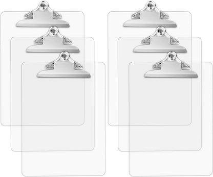 Plastic Clipboards (Set of 6) Transparent Clipboard (Clear) Strong 12.5 x 9 Inch | Holds 100 Sheets! Acrylic Clipboards with Low Profile Clip | Bulk Back to School Supplies for Teachers