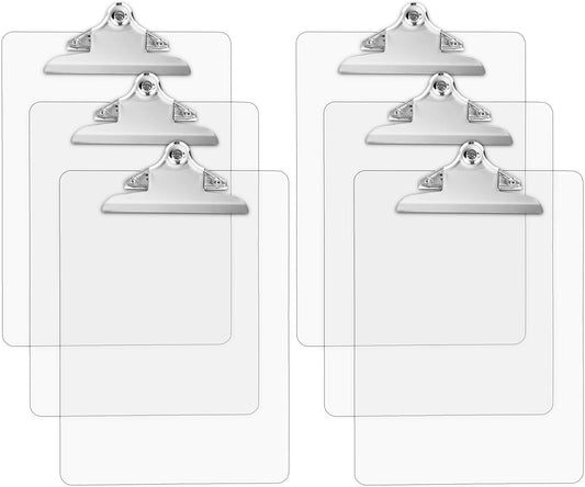 Plastic Clipboards (Set of 6) Transparent Clipboard (Clear) Strong 12.5 x 9 Inch | Holds 100 Sheets! Acrylic Clipboards with Low Profile Clip | Bulk Back to School Supplies for Teachers