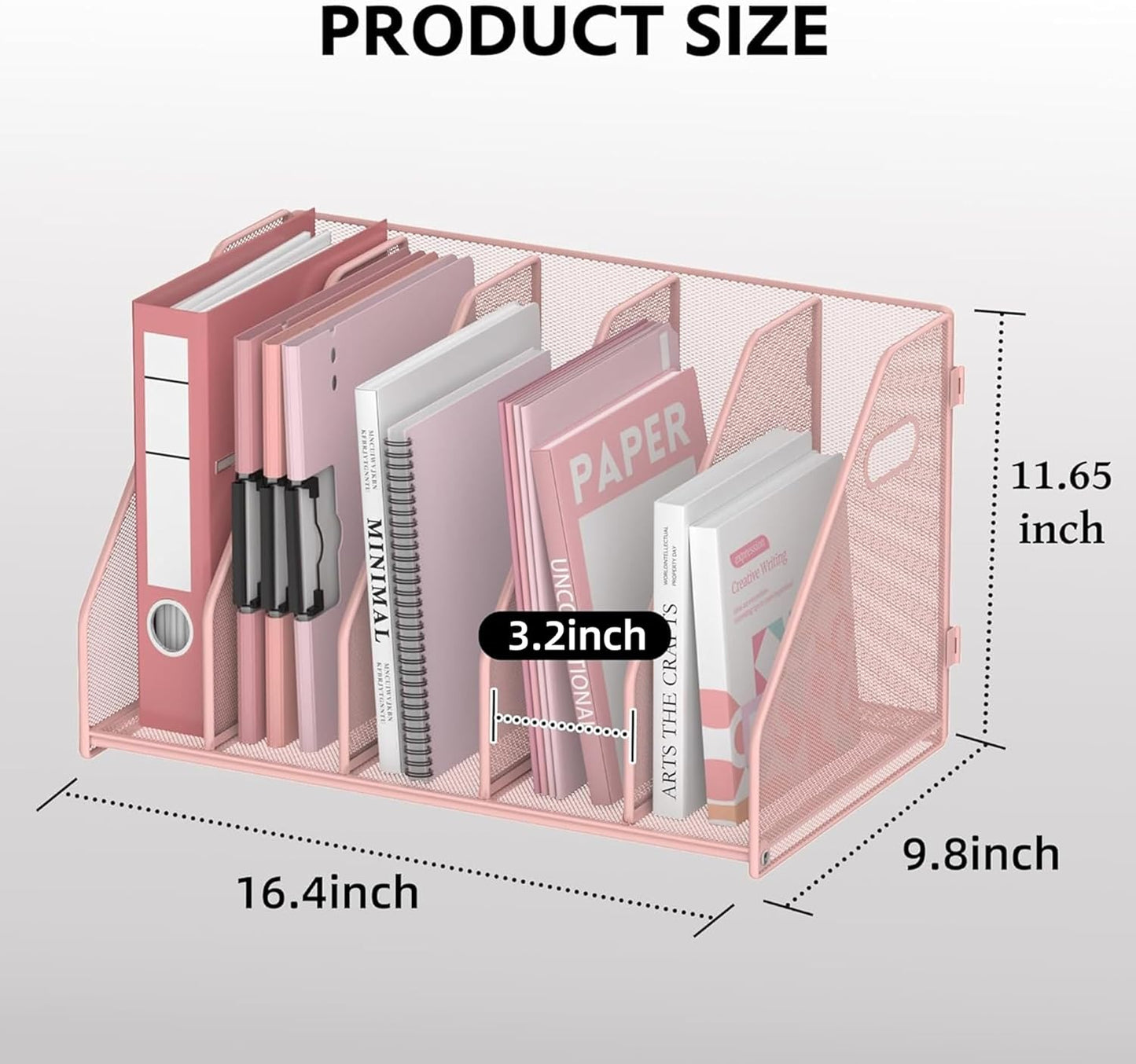 SUPEASY Binder Organizer, Magazine File Holder with 5 Vertical Compartments Rack, Metal Desk File Organizer & Binder Holders, Magazine Organizers for Office Desktop, Home, School, Classroom (Black)