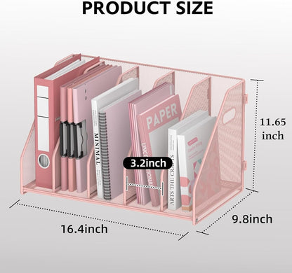 SUPEASY Binder Organizer, Magazine File Holder with 5 Vertical Compartments Rack, Metal Desk File Organizer & Binder Holders, Magazine Organizers for Office Desktop, Home, School, Classroom (Black)