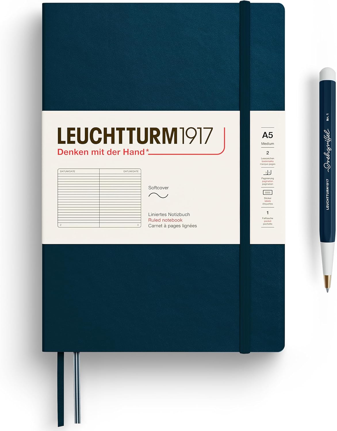 LEUCHTTURM1917 - Notebook Softcover Medium A5-123 Numbered Pages for Writing and Journaling - Thinking Ahead (Dotted Paper, Spice Brown)