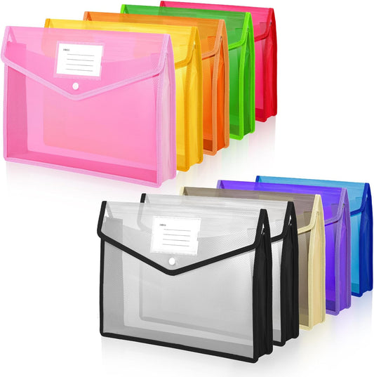 10 Pcs Clear Expanding File Folder, 13" x 10" Letter Size Waterproof Plastic Expanding Document Folders Transparent Document Holder Box Receipt Filing Organizer - 9 Colors