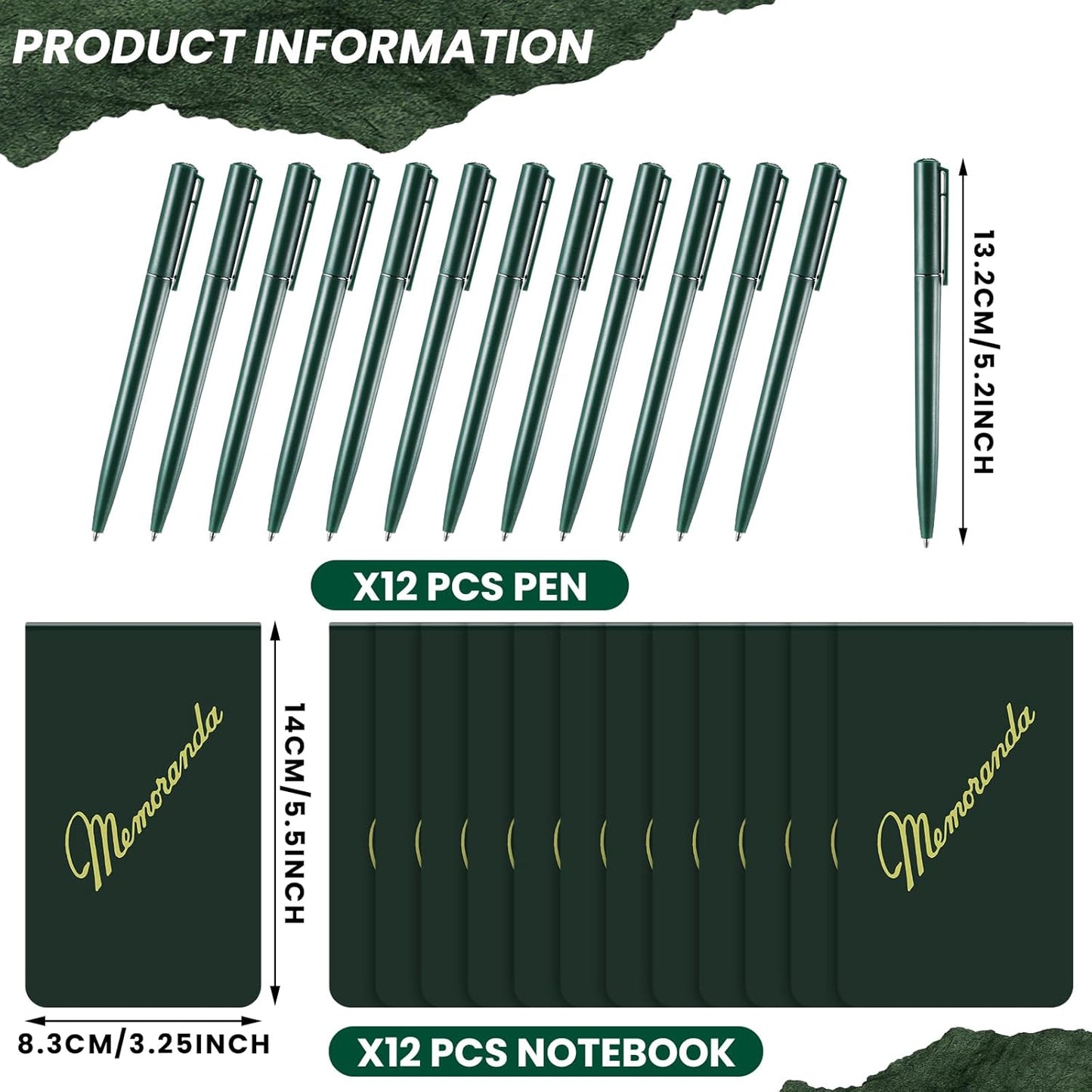 Faccito Memoranda Notebook and Pen Set Green Military Memorandum Book 3.3" x 5.5" Mini Utility Notepad Military Memo Book for Outdoor Recording Ranger School First Responder(12,Simple Style)