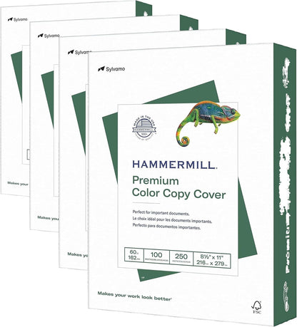 Hammermill Cardstock, Premium Color Copy, 60 lb, 8.5 x 11-100 Bright, Made in the USA Card Stock, 122549R, White - 1 Pack (250 Sheets)