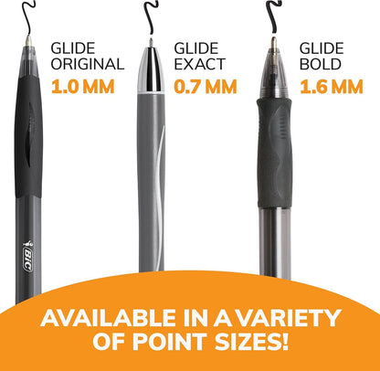 BIC Glide Exact Black Retractable Ballpoint Pens, Fine Point (0.7mm), 12-Count Pack, Ultra Smooth Writing Black Pens