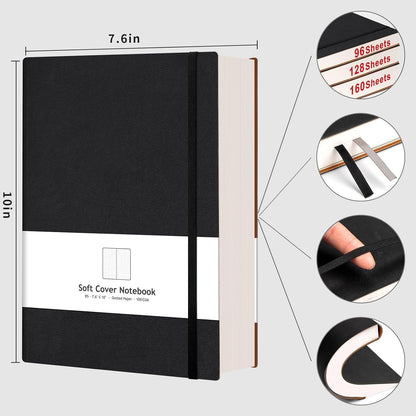 AHGXG Graph Paper Notebook - Grid Paper Notebook Large A4 8.5''×11'', 320 Pages Thick Journal, 100gsm Thick Graph Paper, Leather Softcover, Inner Pocket - Black