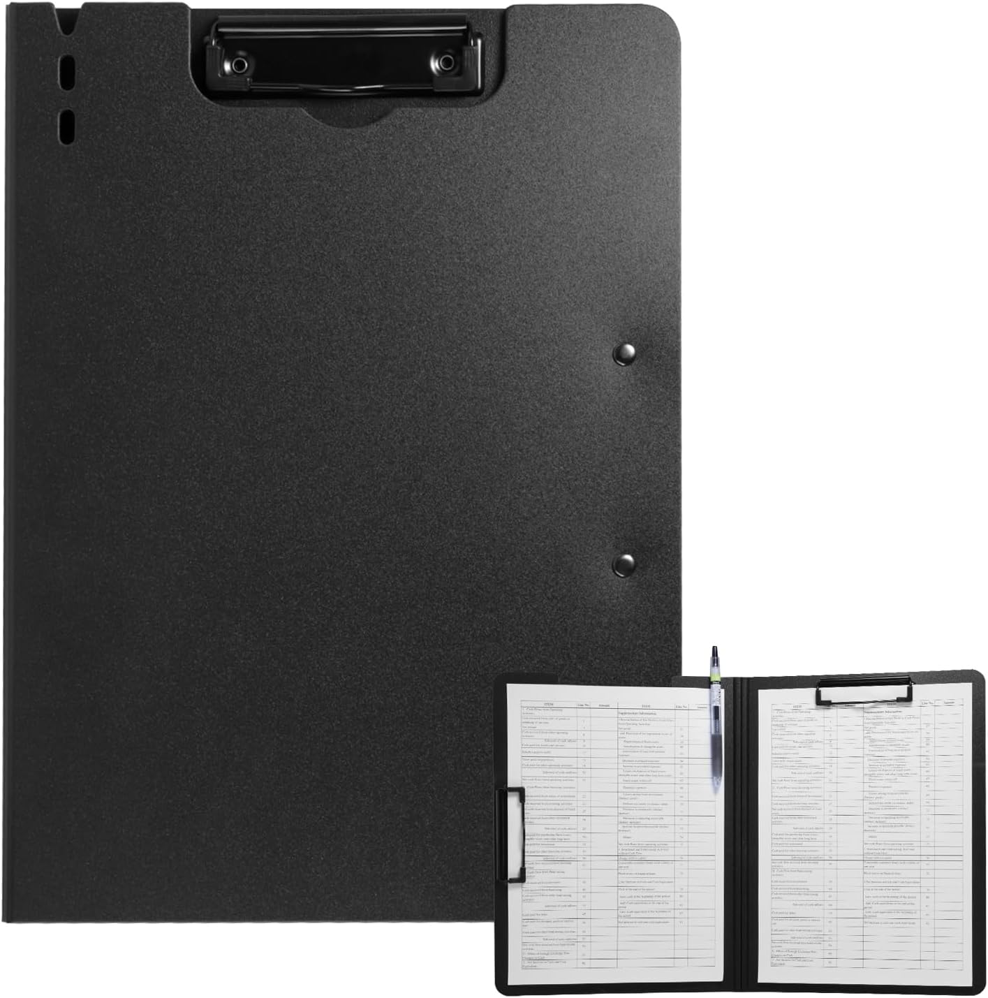 FRETONBA Clipboard Folder, A4 Foldable Clipboard with Horizontal and Vertical Double Metal Clips, 360 Degree Foldable Binder Clipboards with Pen Holder, File Cover Work Folder Clipboards, Green