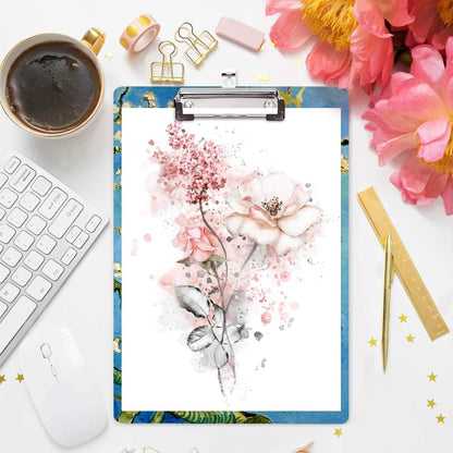 WAVEYU Fashion Cute Clipboard, Decorative Office Hardboard Wood Nursing Clip Board for Standard A4 Letter Size for Students, Women, Men, 12.5"x 9", Black+White02