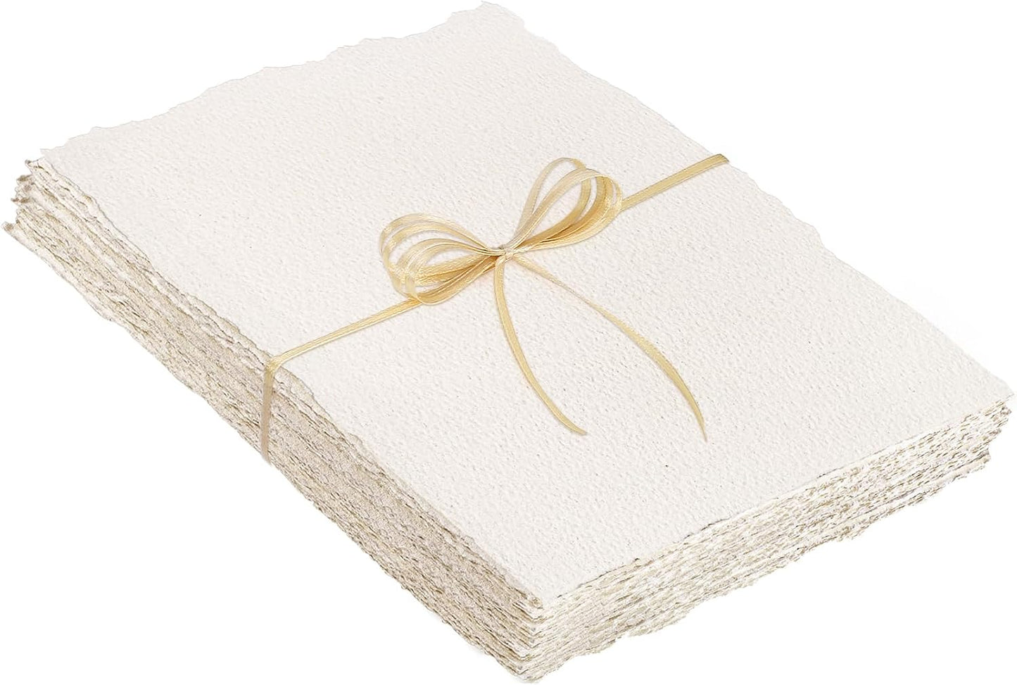 Prudiut 25 Sheets Cotton Watercolor Paper, 300 GSM Deckled Edge, 5 x 7 inch, Rough/Textured, White, for Watercolors, Wedding Invitations, Cards, Crafts