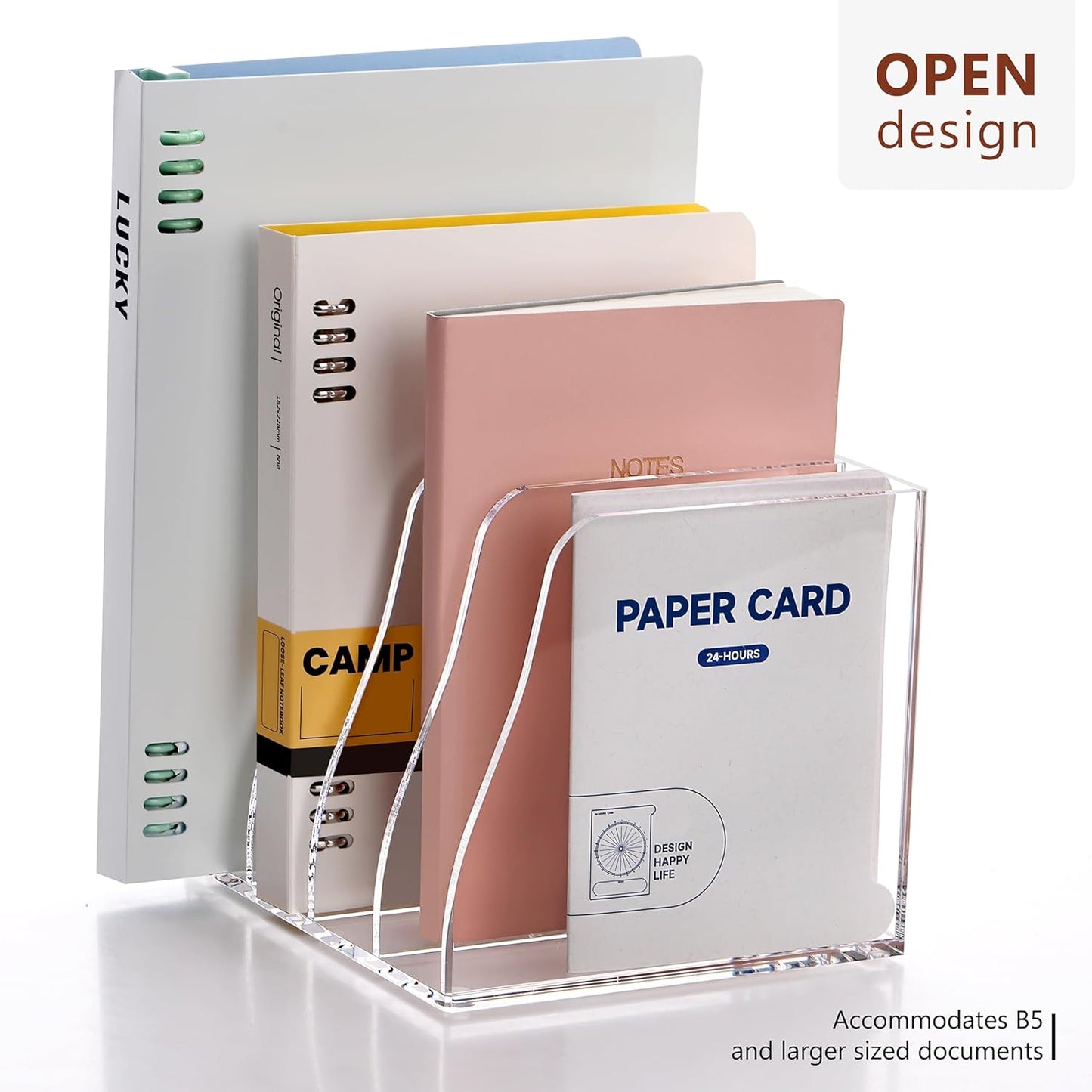 SANRUI Desk Organizer Clear Acrylic Desk Magazine File Holder with 3 Vertical Sections Magazine Rack File Organizer for Office, Home, School