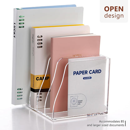 SANRUI Desk Organizer Clear Acrylic Desk Magazine File Holder with 3 Vertical Sections Magazine Rack File Organizer for Office, Home, School