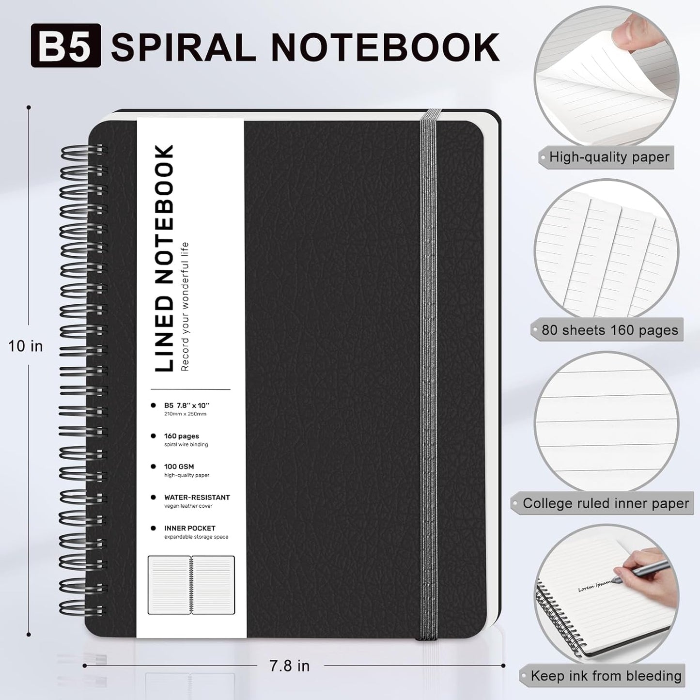 ABERLLS Lined Spiral Journal Notebook with 160 Pages, 8×5.7in, A5 Spiral Notebook, Journaling Notebooks for Work, School, Women, Men, College Ruled Spiral Notebook, Hardcover Leather Journals, Blue
