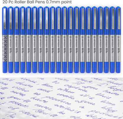 ARTEZA Rollerball Pens, 20 Pack Black Roller Ball Pens, 0.5 mm Needle Point Extra Fine Tip, Quick-Dry Fade-Resistant Liquid Ink for Note-Taking, Bullet Journals, Planners, and Office Use