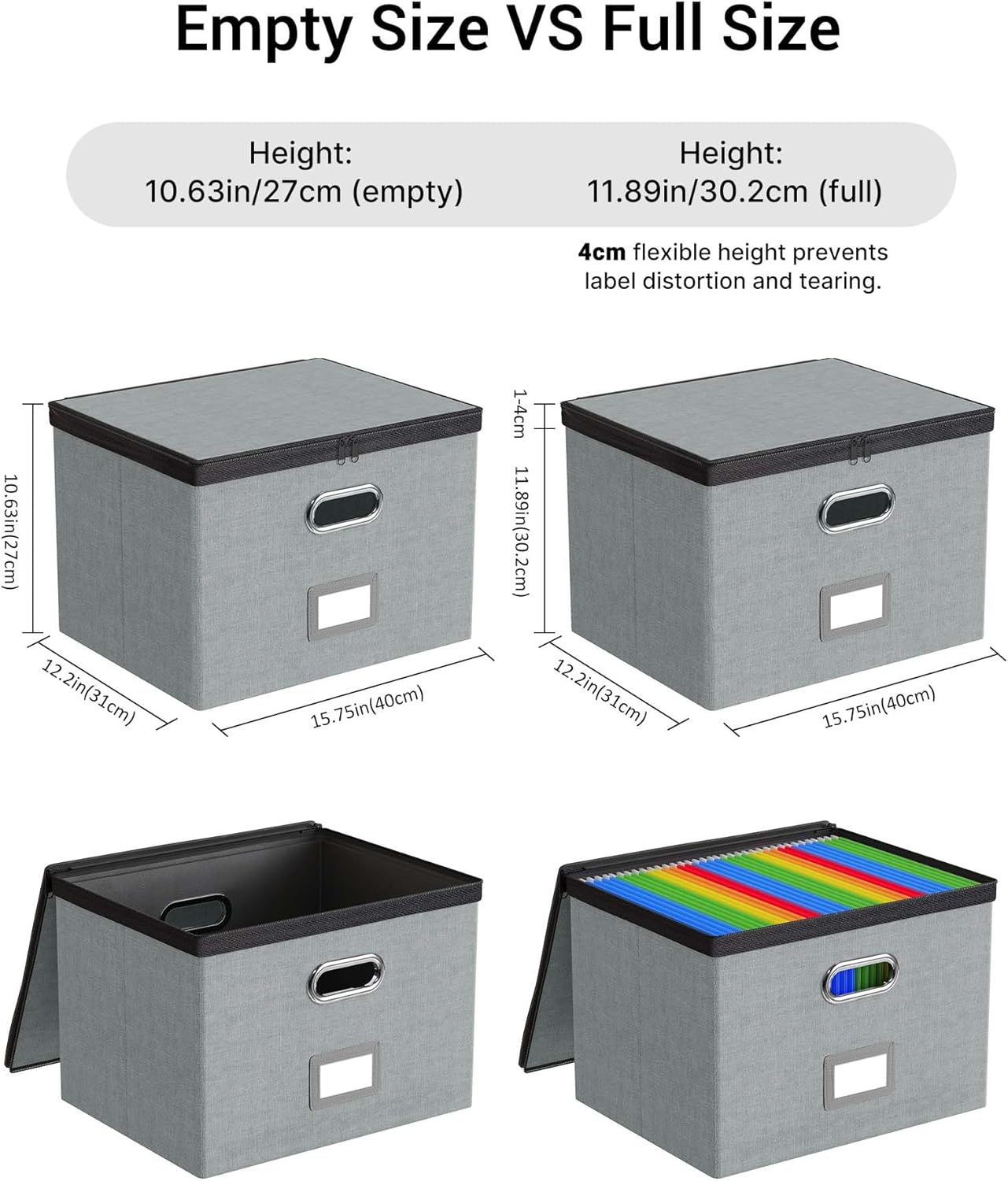 Oterri 2 Pack File Organizer Boxes with Lids, File Box with Mesh Pockets, Document Organizer Box for File Folders Letter Size, Zippers Filing Box for Home, Office, School (Green, Without Folders)