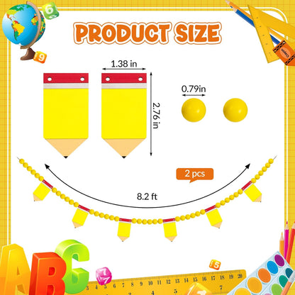 8.2 Ft Pencil Wooden Garland Graduation Yellow Pencil Banners with Cute Beads Hanging Ornaments for Kindergarten Classroom Office Home First Day of School Party Decor