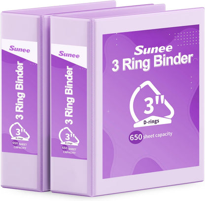 SUNEE 3 Ring Binder 2 Inch, Clear View Binder Three Ring PVC-Free (Fit 8.5x11 Inches) for School or Office Supplies, Light Purple, 1 Pack