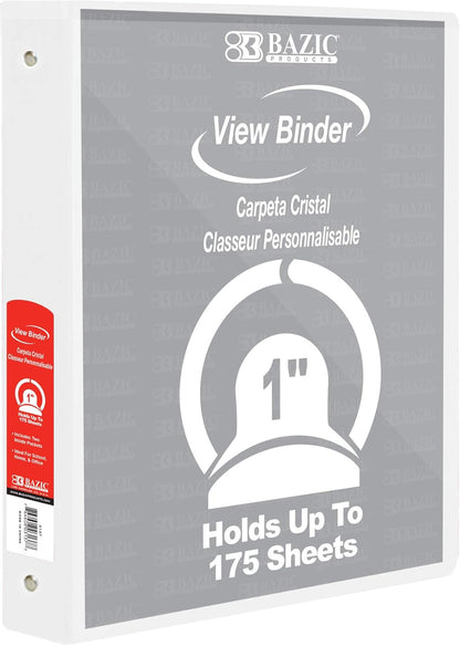 BAZIC Products 3 Ring Binder - Green, Economy View Binder with Clear Overlay Cover and Round Rings, Organizer for School Office Home Use, 1-inch Capacity Holds 175 Sheets Paper, 12-Pack