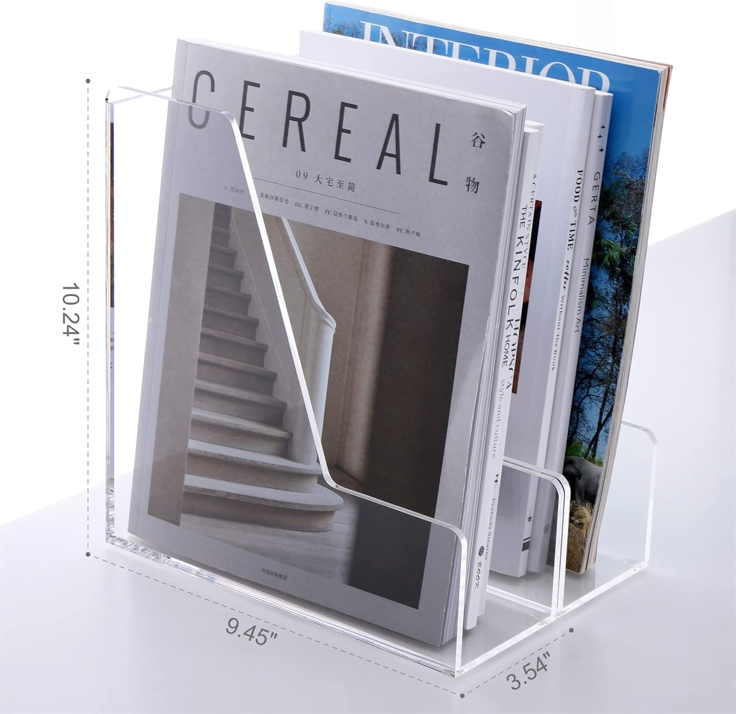 SANRUI Desk Organizer Clear Acrylic Desk Magazine File Holder with 3 Vertical Sections Magazine Rack File Organizer for Office, Home, School