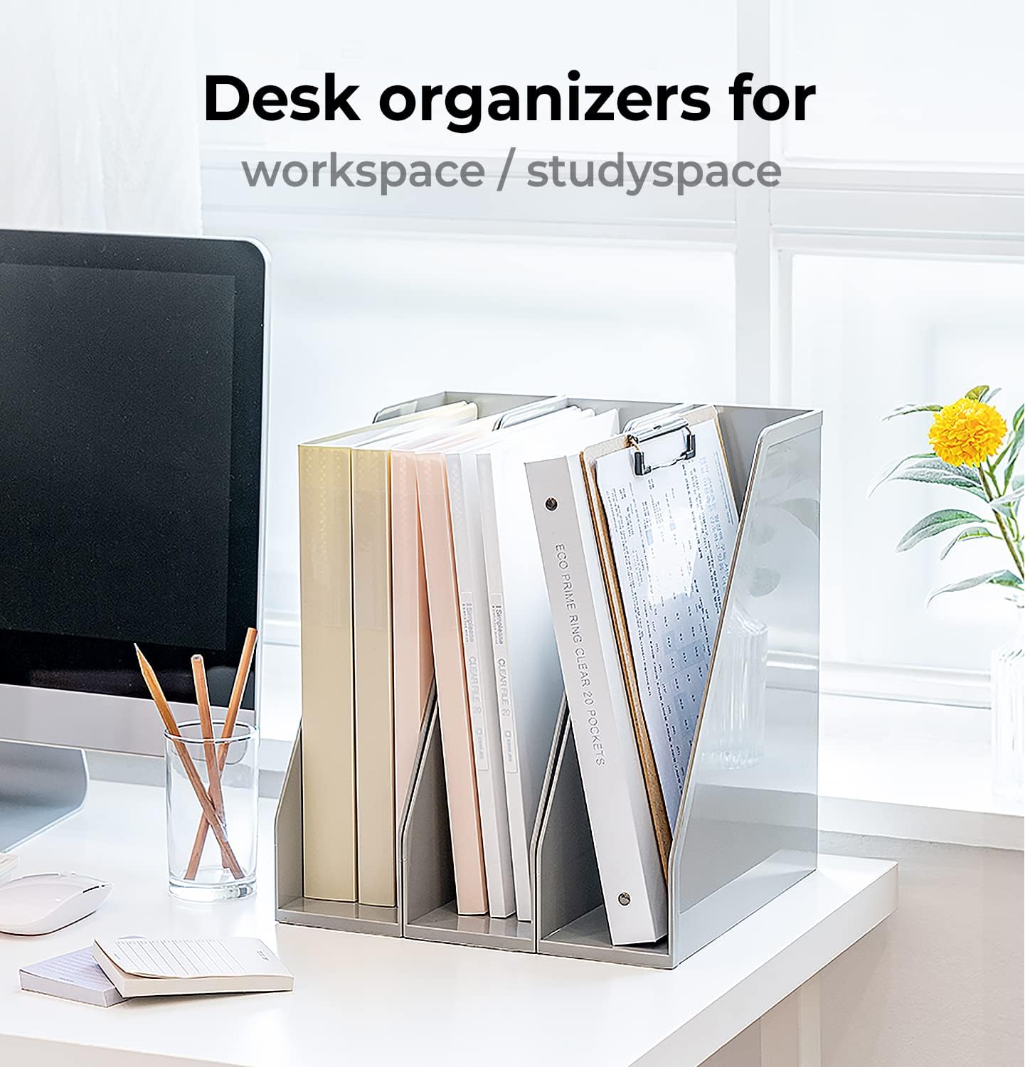 carrotez Open Front Magazine File Holder, Plastic Magazine Rack, Vertical File Organizers for Desk, Office Organization Essentials, 10.8" x 3.7" x 12.6" - 2 Pack, White