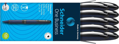 Schneider One Business Rollerball Pen, 0.6 mm Ultra-Smooth Tip, Blue Barrel, Black Ink, Box of 10 Pens (183001)