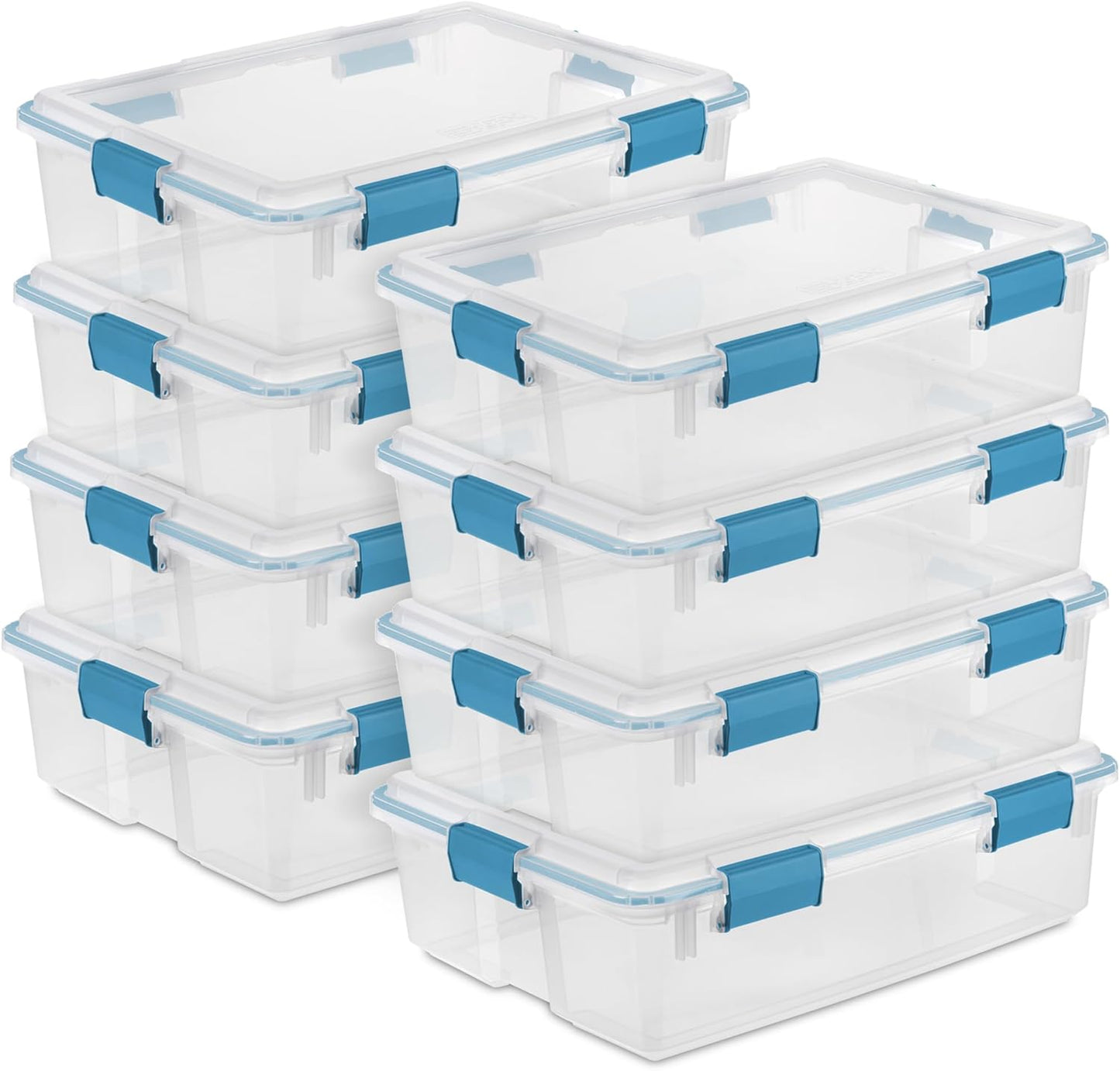 Sterilite 4-Pack Gasket Box, Weather-Resistant Storage Bins with Latching Lids, 32 Quart - Heavy-Duty Organizing Containers for Closet, Bathroom, and Office