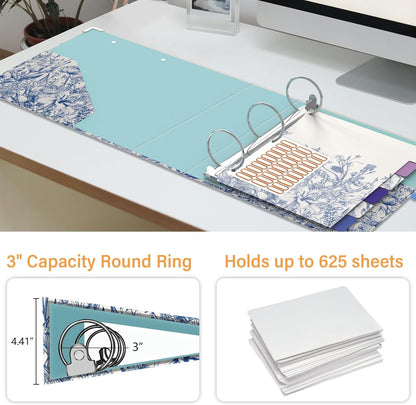 3 Ring Binder 3 Inch Ring, Three Ring Binders for Letter Size 11" x 8.5" with 6-Tab Dividers, 2 Pockets, Binder with Clip for School and Office Supplies-Wild Flowers