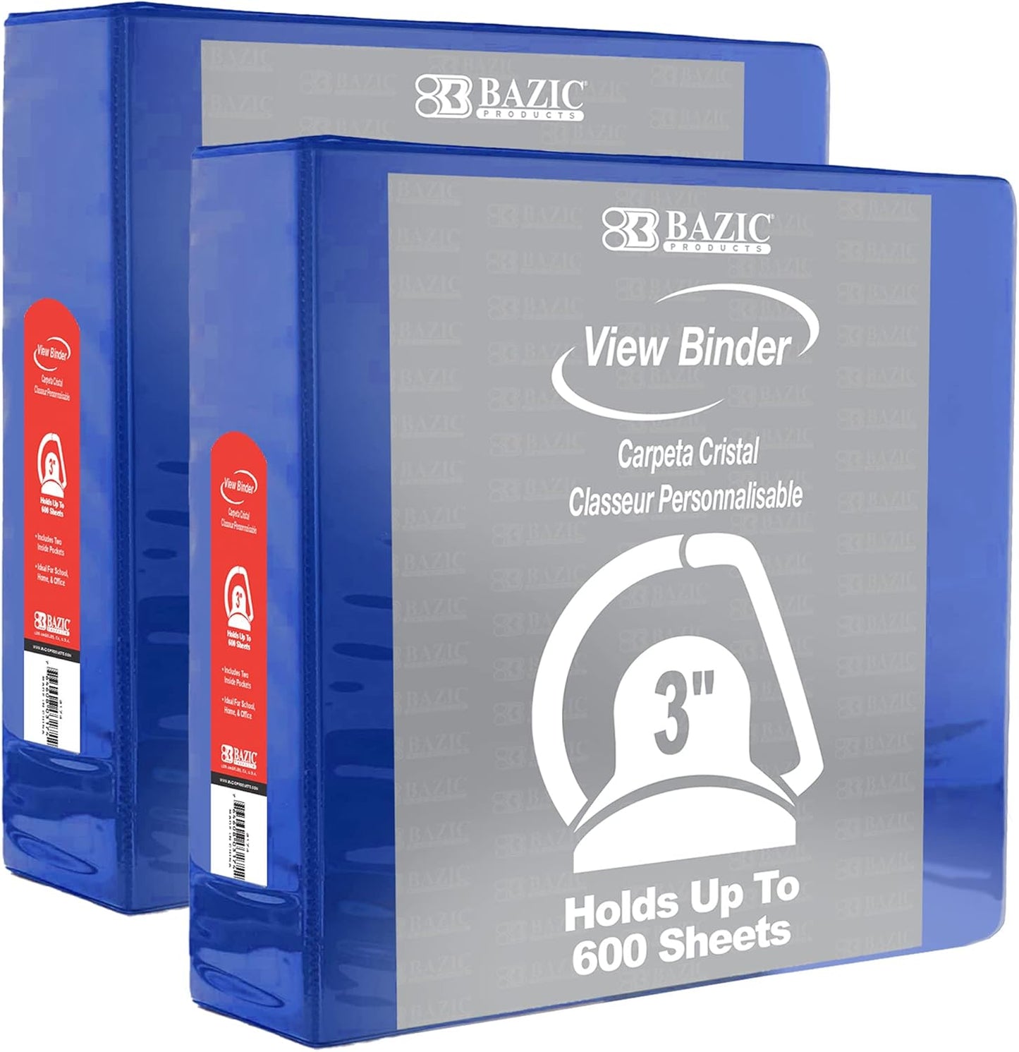 BAZIC Products 3 Ring Binder 3" View Binders Slant D Ring Organizer - White, Hold 600 Sheets Paper, for School Office Home, 2-Count