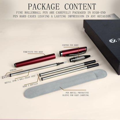 Liquid Ink Rollerball Pen,Essential Business Nice Pens,Metal pen Smooth writing stylish design effortless writing,Luxury pens with gift case for Men & Women with 2 Refills