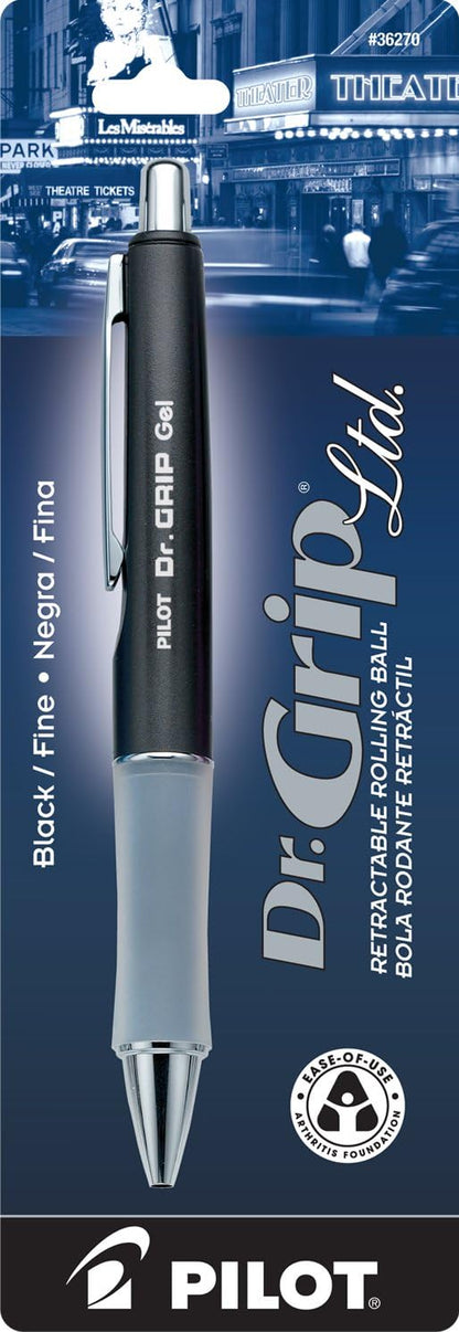 PILOT Dr. Grip Limited Refillable & Retractable Gel Pen, Fine Point, Black, Single Pen - Ideal for School, Journaling & Office Writing
