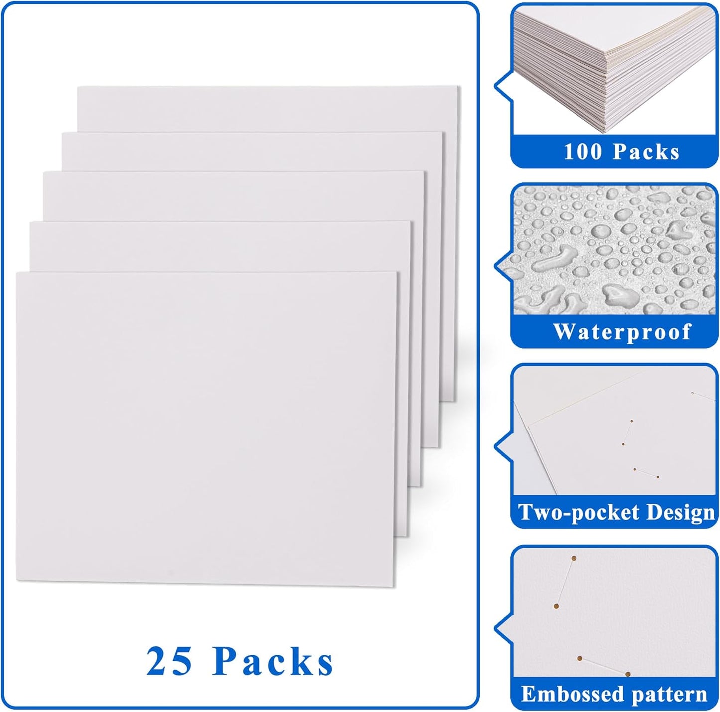 Zzrywuty 50 Packs Two Pocket File Folders with Business Card Slot,Textured Paper,Letter Size,Holds 100 Plus Sheets for School,Office,Business,Royal Blue