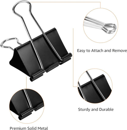 Amazon Basics Sturdy Binder Clips, Office Supplies, Small 0.75 in, Document Organizing, School Supplies, Black, 144 Count