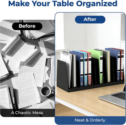 2 Pack Vertical Metal Desk File Organizer, 15 Compartments Desktop Document Sorter & Mail Holder, Heavy-Duty Metal with Scratch & Chip-Resistant Finish for Office, Home, Classroom Use, Black