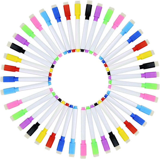 YIKANGHENG 40 Pcs Multicolour Mark Pen, Permanent Dry Erase Wipable Markers Pens with Blackboard Brush Sponge for Whiteboard, Plastic, Glass, Stone, Metal and Wood (40)