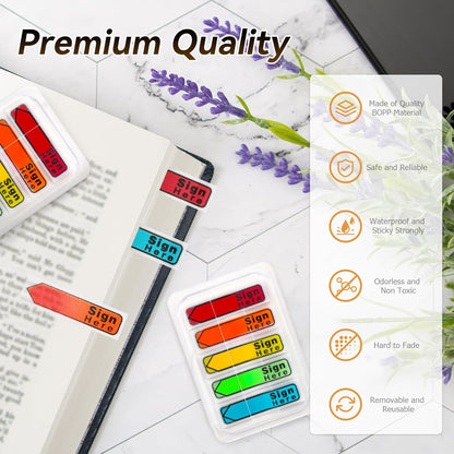 Sign Here Tabs, 2400 Pcs/24 Packs Date Stickers 5 Colors With Dispenser Arrow Flags Easy to Post for Notary Books Paper