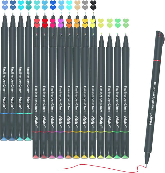 Vitoler Pens for Drawing Journaling,Planner,24 Pack 0.4mm,Colored Pens for Art Supplies Planner,Drawing,Journaling