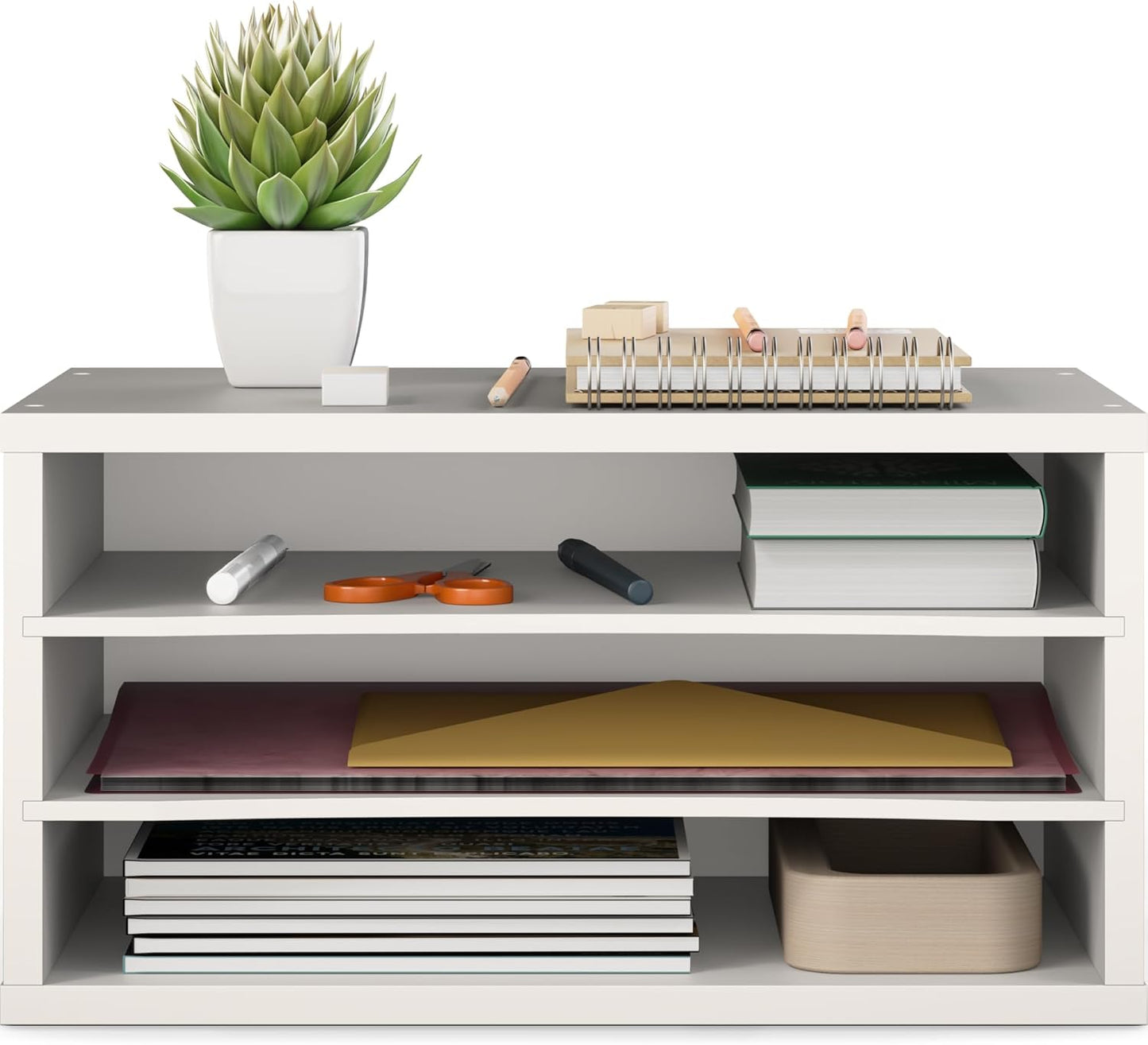 Ballucci 4-Tier Paper Organizer for Desk, Stackable Tray, Desk Storage Organizer Shelves, Stacking Letter Paper Tray Sorter for Classroom Office, Black
