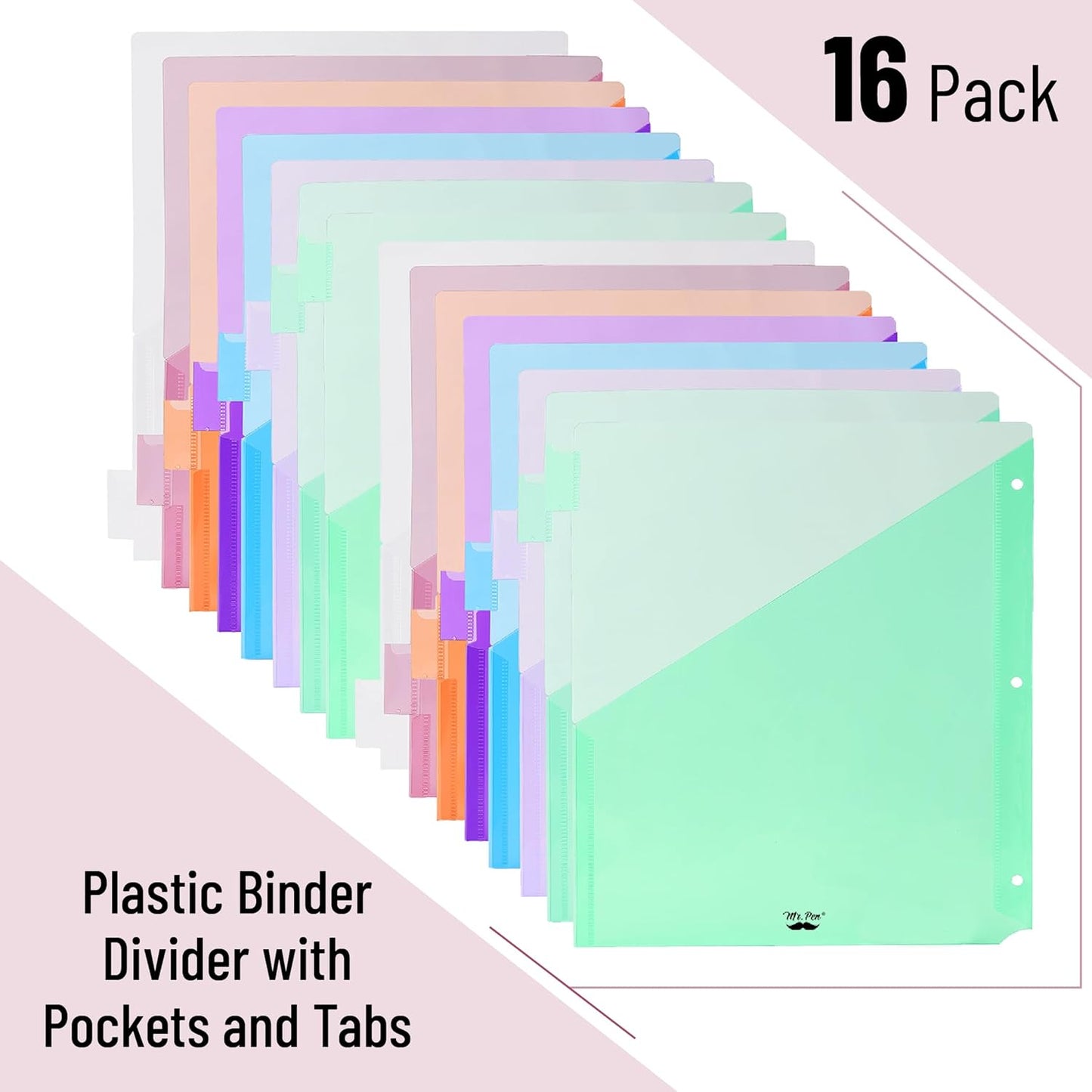 Mr. Pen- Binder Dividers with Pockets and Tabs, 1 Set, 8 Tabs/Set, Colorful, 3 Ring Binder Dividers with Tabs and Pockets on Both Sides
